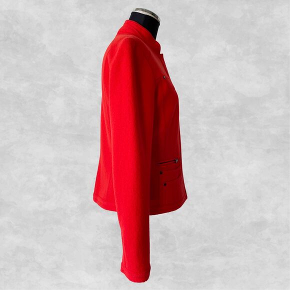 Per Se Red Orange Boiled Wool Mandarin Collar Hidden Snap Jacket - Women's 6 - Picture 4 of 9